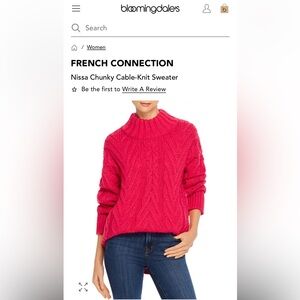 NWT FRENCH CONNECTION Nissa Chunky Cable-Knit Sweater Wool Blend.